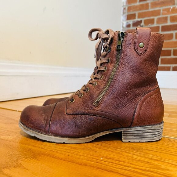 TaraM Womens Size 8 M Brown Leather Zip Laces Ankle Fashion Boots Bootie - Picture 5 of 16